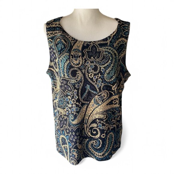 White Stag 90s Y2K Paisley Boho Romantic Whimsigoth Boxy Stretch Tank Top XL - Picture 2 of 9